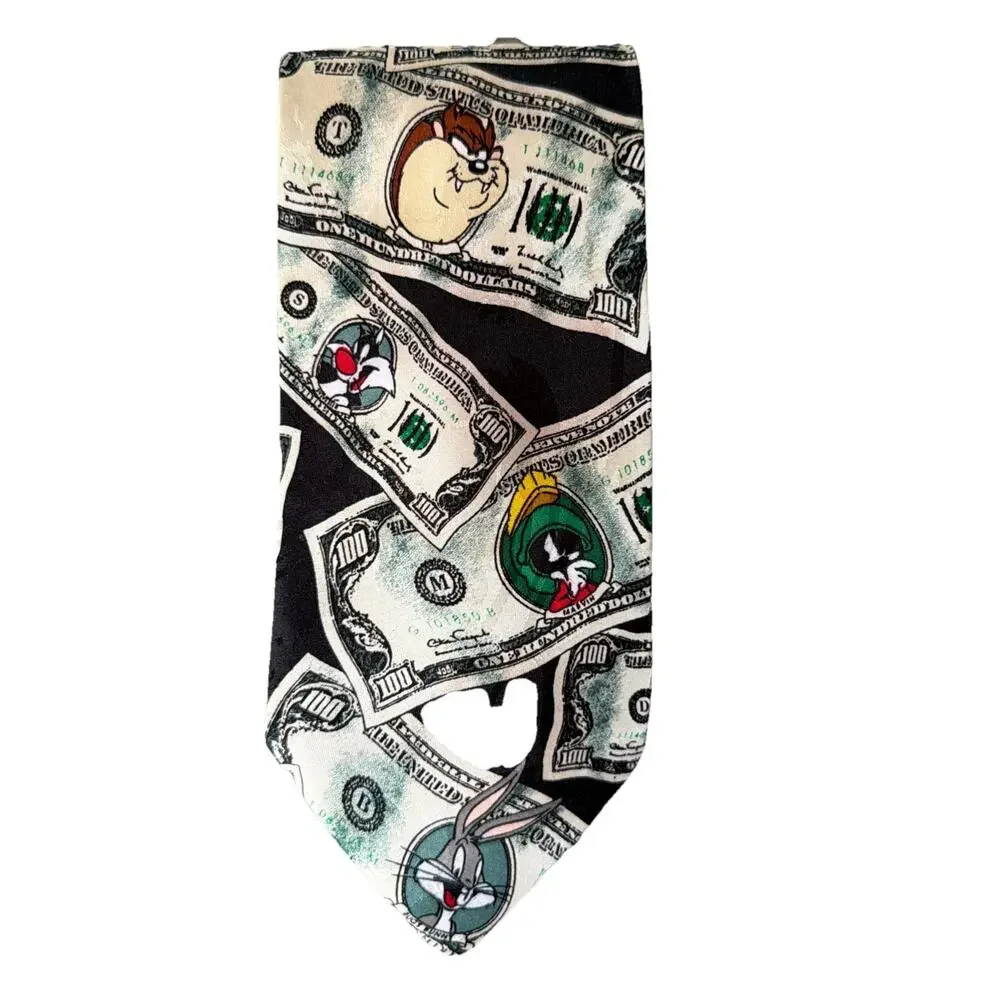 Looney Tunes Mania Black Tie Money Buggs Bunny Taz Daffy Marvin Novelty Necktie